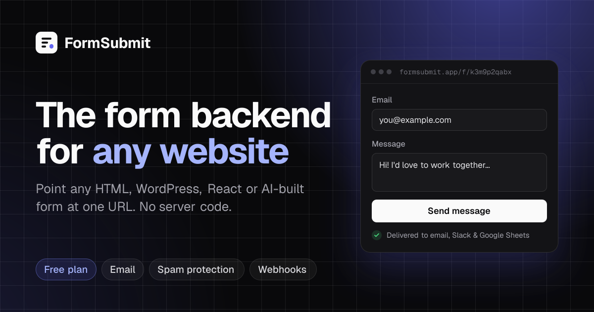 FormSubmit: The form backend for any website logo