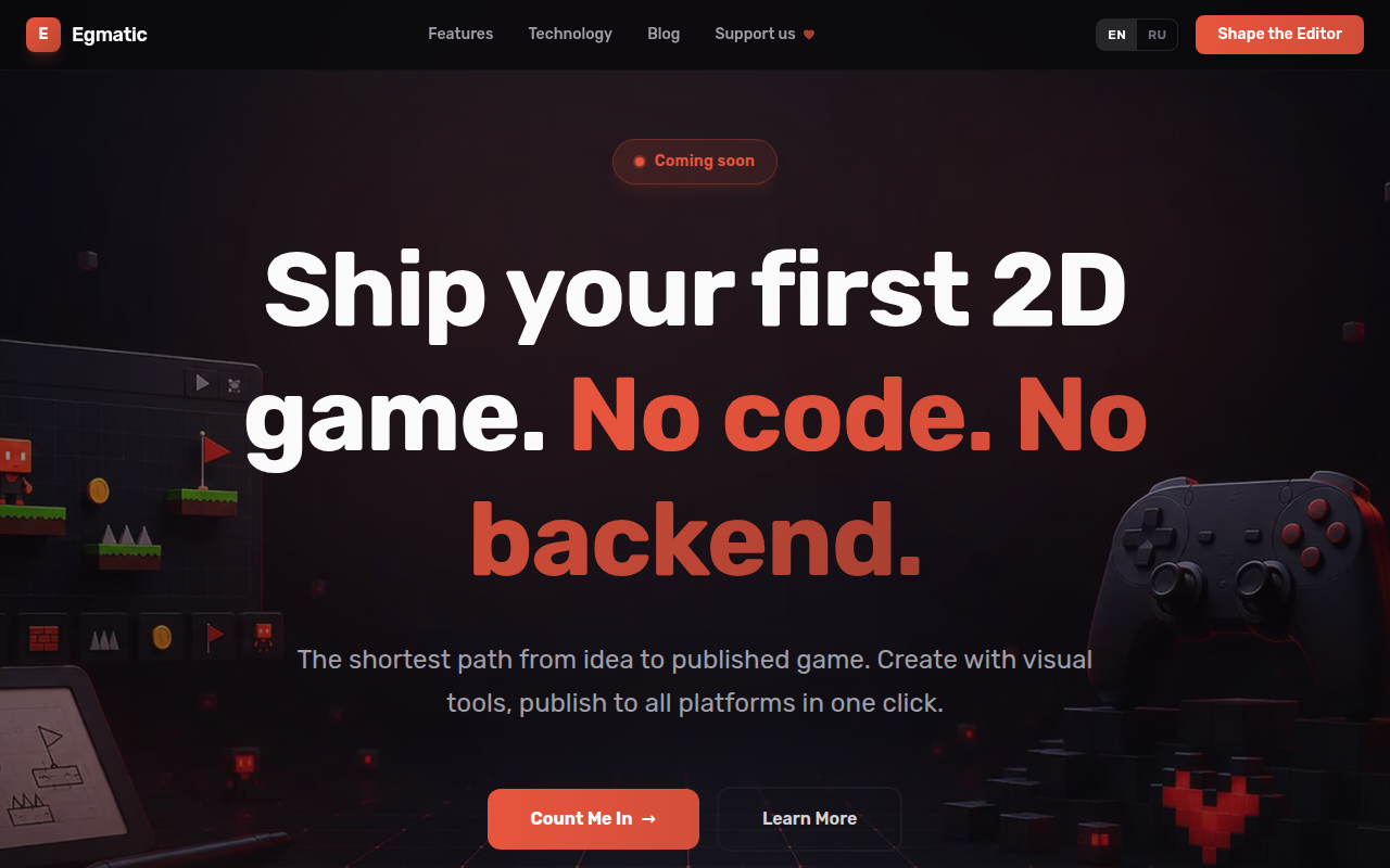 Egmatic: Ship 2D Games Without Code screenshot
